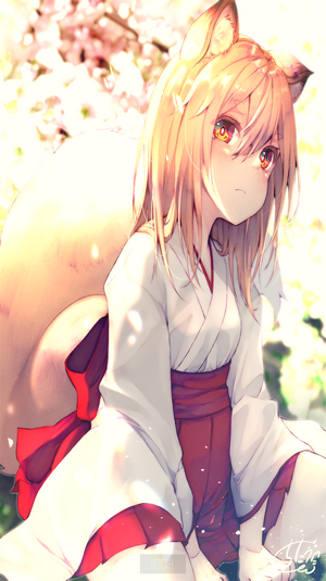 fox girl, anime girl, original character, foxy ears, animal ears, tail ...