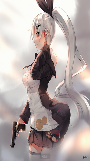 Anime girl with white hair and gun from Girls Frontline