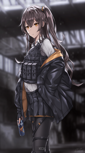UMP45 from Girls Frontline holding a drink