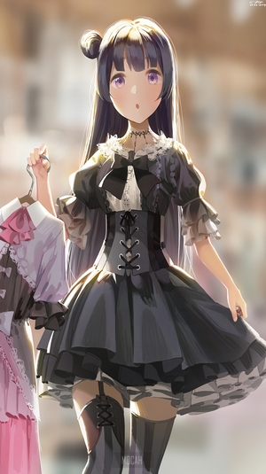 Tsushima Yoshiko from Love Live! Sunshine!! holding a dress