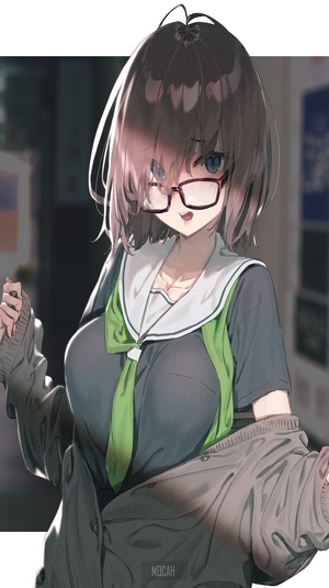 Anime girl with glasses and school uniform