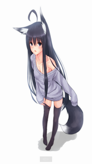 Cute Anime Fox Girl with Long Black Hair