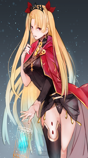 Ereshkigal from Fate/Grand Order holding a birdcage