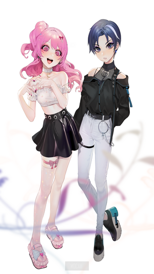 Anime girl with pink hair and anime boy with blue hair