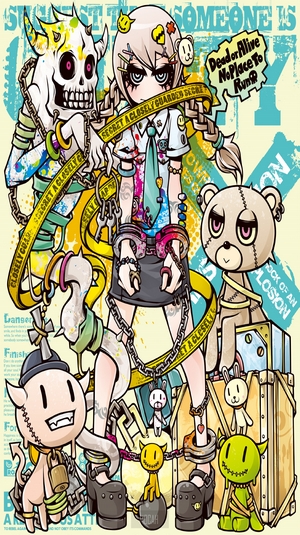 Anime Girl with Skeleton and Plush Toys