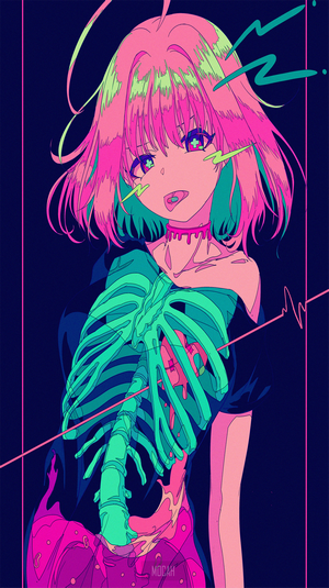 Anime girl with exposed ribcage and heart