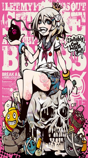 Anime girl with bombs and skull