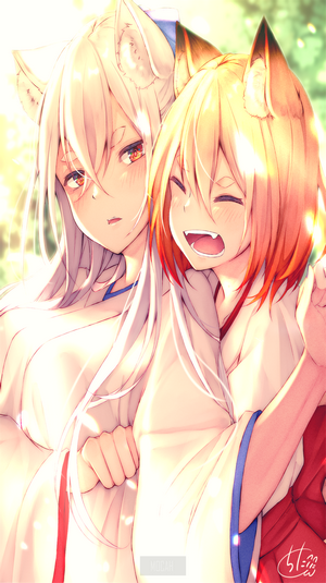 Two fox girls in kimonos