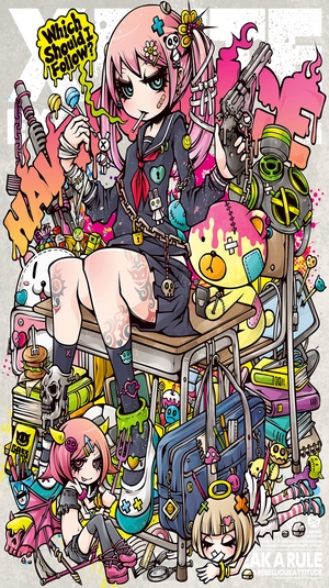 Anime girl with guns and toys