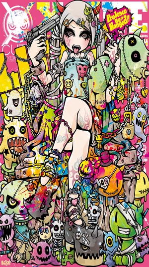 Anime girl with gun and monsters