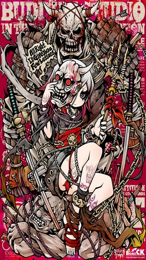 Project.C.K. anime girl with oni mask and skull warrior