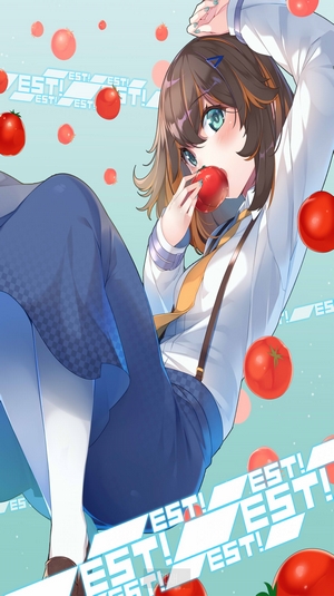 Anime girl eating tomatoes