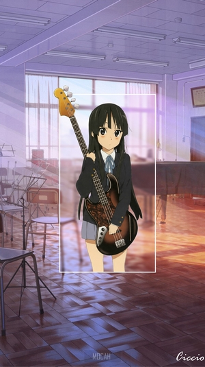 Mio Akiyama from K-ON! holding a bass guitar