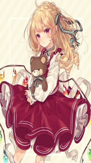 Flandre Scarlet from Touhou holding a teddy bear