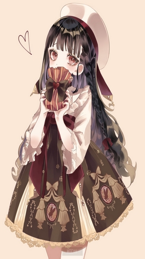 Anime girl with black hair holding a gift