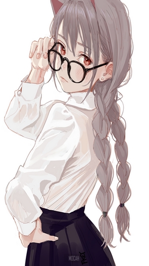 anime, anime girl, animal ears, original character, glasses, simple ...