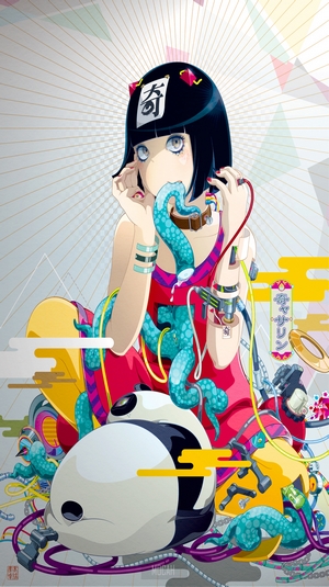 Anime girl with tentacles and panda