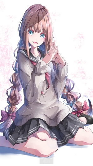 Anime girl with blue eyes and braided hair in school uniform