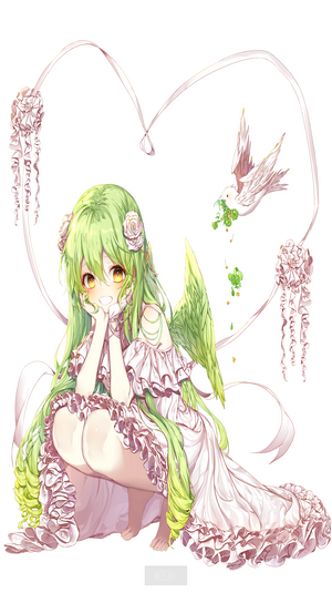 Anime girl with green hair and wings