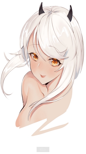 Anime girl with white hair and horns