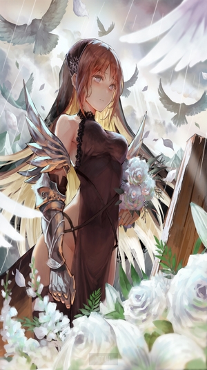 Anime girl with wings and flowers
