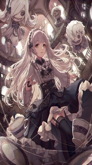 Ethereal Gothic Lolita Anime Girl with Floating Dolls