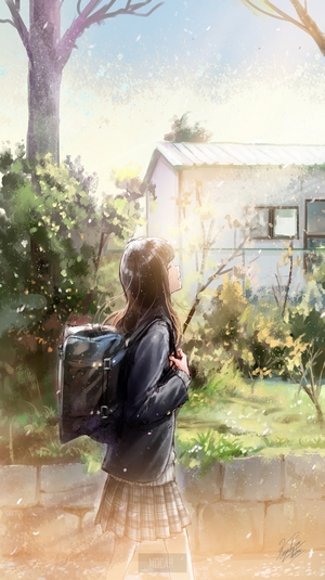 Anime girl in school uniform with backpack