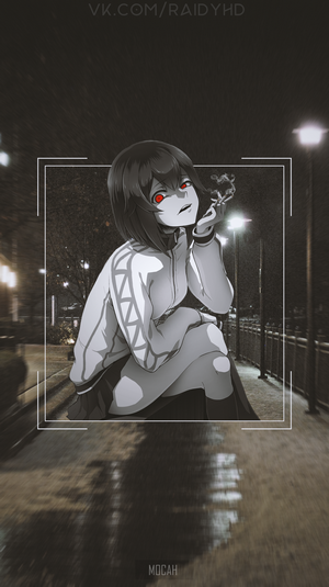 Anime girl smoking in the rain