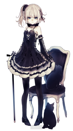 Anime girl with blonde hair and black dress with cats