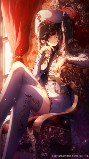 Anime girl in military uniform sitting on a throne