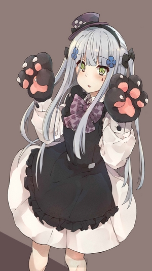 Anime girl with cat paws and hat