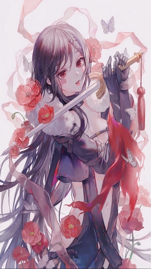 Yu Miaoyi from Fate/Grand Order with Sword and Poppies