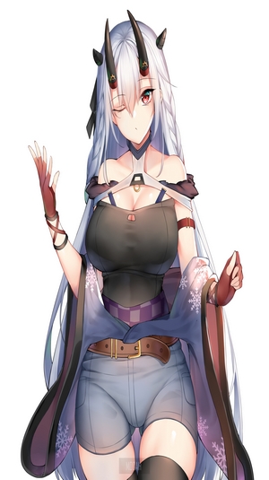 Anime girl with white hair and horns