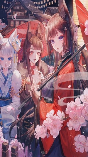 Kaga (Azur Lane), Akagi (Azur Lane), Amagi (Azur Lane), women, fox girl ...