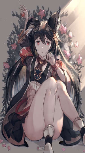 Anime girl with dog ears and flowers
