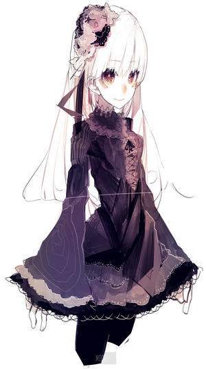 Anime girl with white hair and dark dress