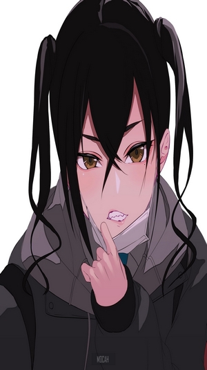 Anime girl with black pigtails