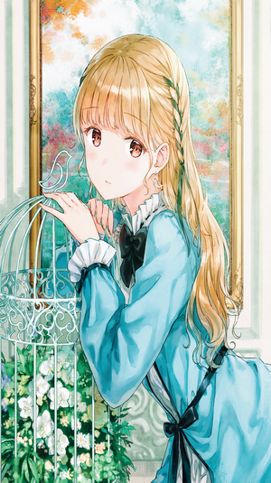 Anime girl with blonde hair in a blue dress
