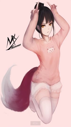 Anime girl with fox tail and ears