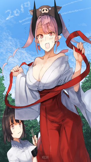 Anime girl with horns and a boar hat