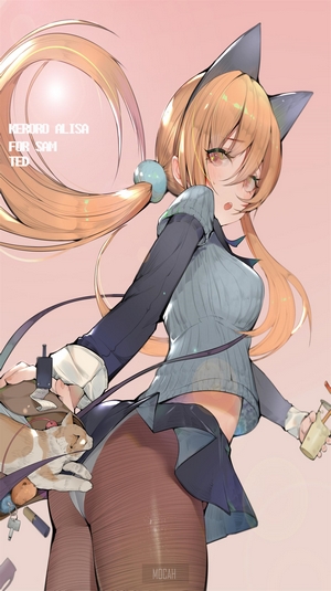 Anime girl with cat ears and long blonde hair