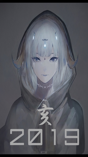 Anime girl with horns and 2019 text