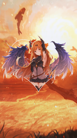 Anime girl with wings in a heart frame