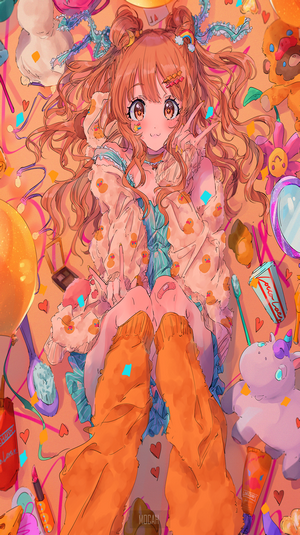 Anime girl with long wavy hair and duck pajamas