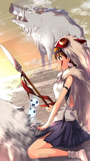San and Moro from Princess Mononoke with Kodama