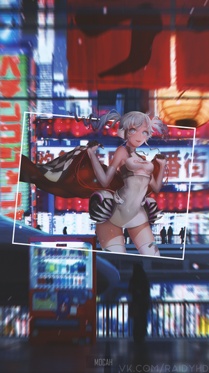 Anime girl with pigtails in a futuristic city