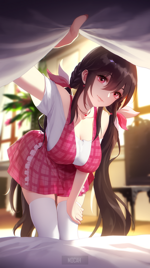 Anime girl with twintails wearing apron and thigh-highs