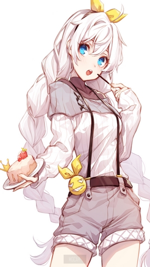 Kiana Kaslana from Honkai Impact 3rd eating cake