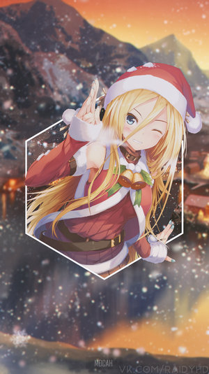 Anime girl in Santa outfit with blonde hair and blue eyes