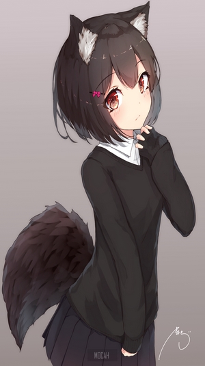 Anime girl with cat ears and tail
